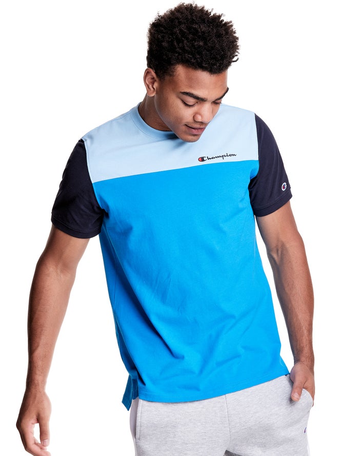 Champion Mens T-Shirt NZ - Colorblock Blue ( 6125-CDFRW )